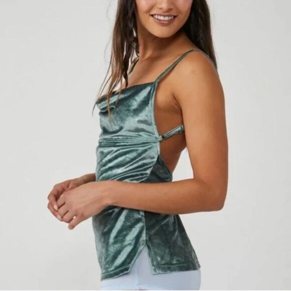 Free People All Night Velvet Tunic Sleeveless Camisole in Evergreen Sz Small NWT - Picture 3 of 13